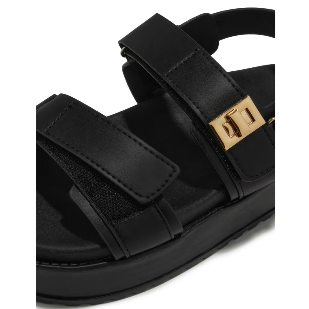 Black Double Velcro Straps Platform Sandals - Picture 3 of 7